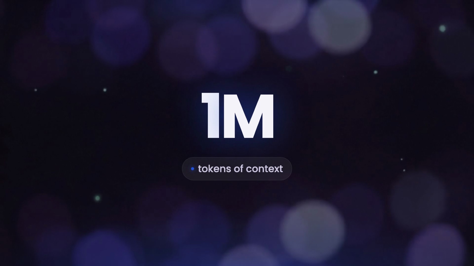 A frame from a rendered film: the figure 1M in large white type above a capsule reading tokens of context