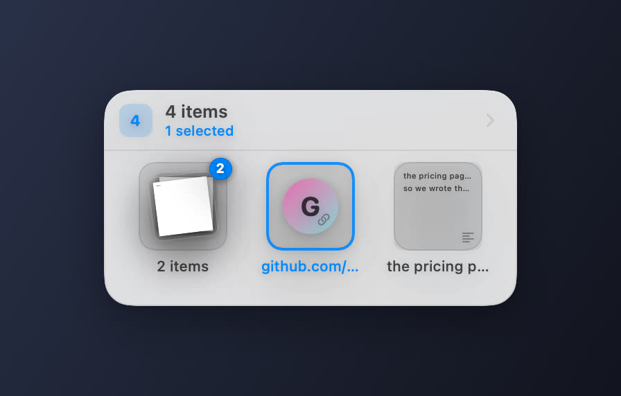 The Ledge shelf holding a stack of files, a link and a text snippet
